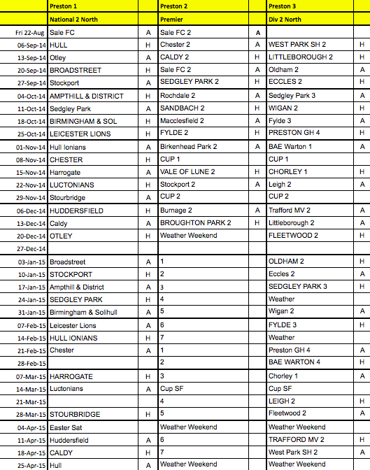 Fixtures 2014-15