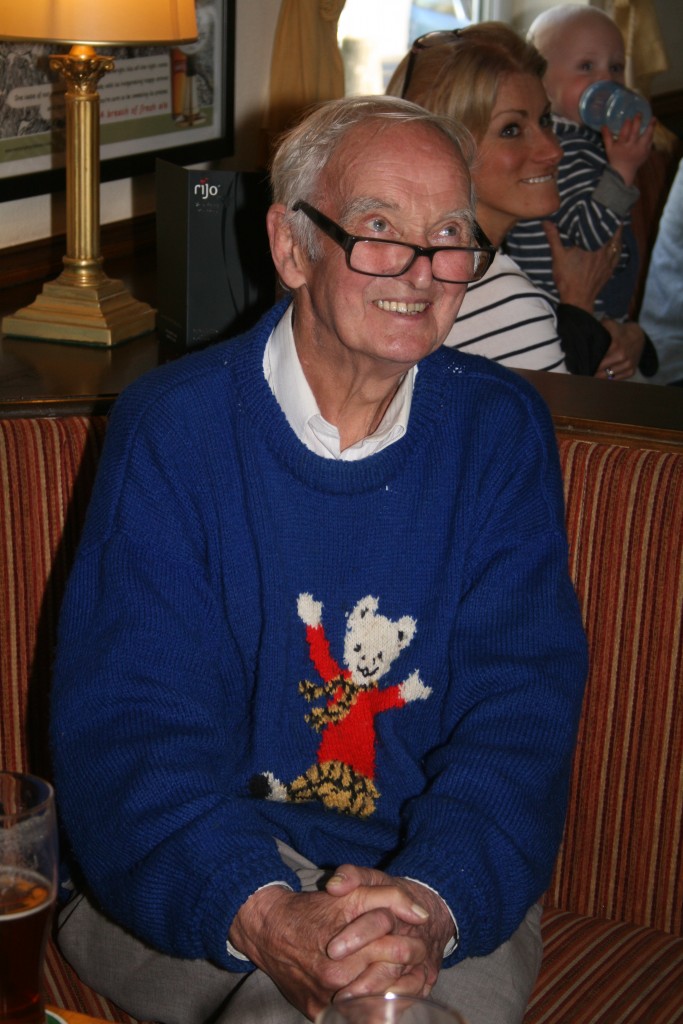 Bert sporting his Rupert jumper at Les Anson's 90th Birthday Party